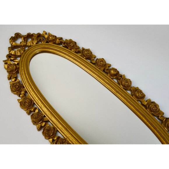 1970 Dart IND Vintage Gold Oval Rose Mirror Syroco ? Hollywood Regency - Picture 6 of 10